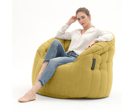 жёлтое полукруглое бескаркасное кресло Butterfly Sofa шенилловое для гостиной, домашнего кинотеатра и офиса