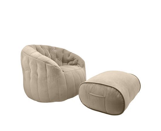 натуральное просторное бескаркасное кресло Butterfly Sofa Deluxe велюровое для гостиной, переговорной и лаунж-зоны