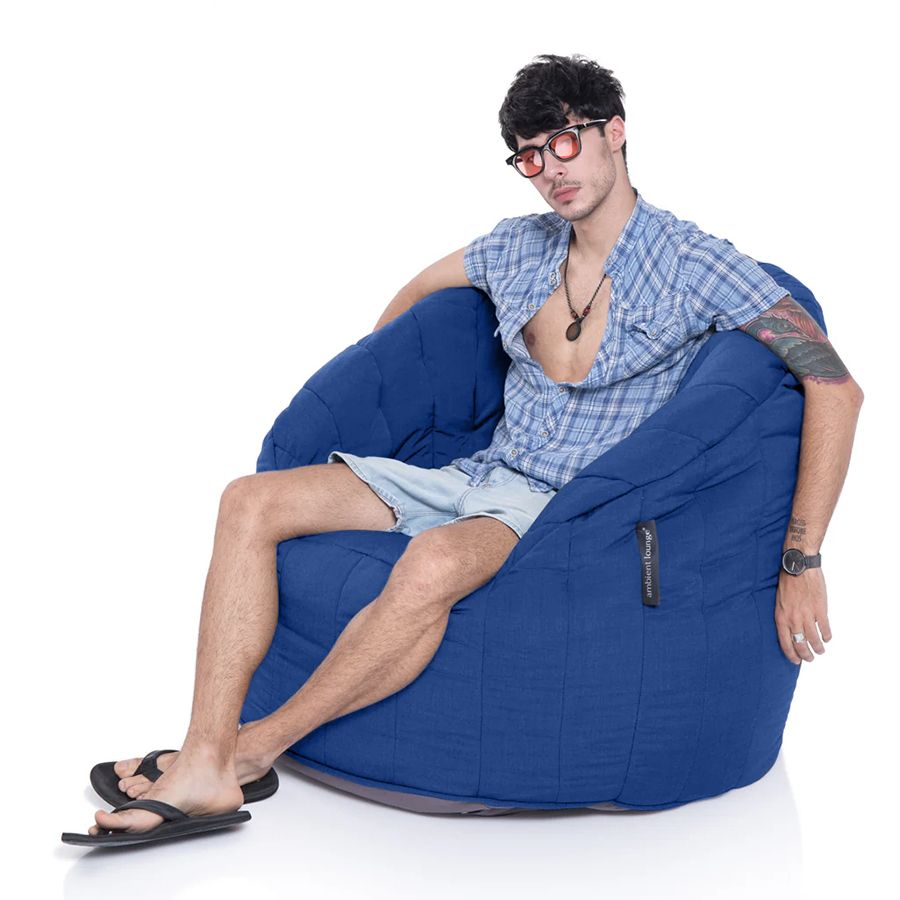 тёмно-синее полукруглое бескаркасное кресло Butterfly Sofa уличное из олефина для гостиной, домашнего кинотеатра и офиса