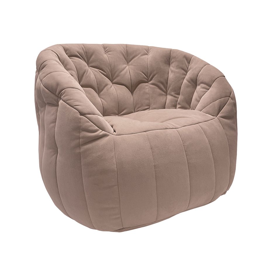 пудровое полукруглое бескаркасное кресло Butterfly Sofa велюровое для гостиной, домашнего кинотеатра и офиса — вид сбоку