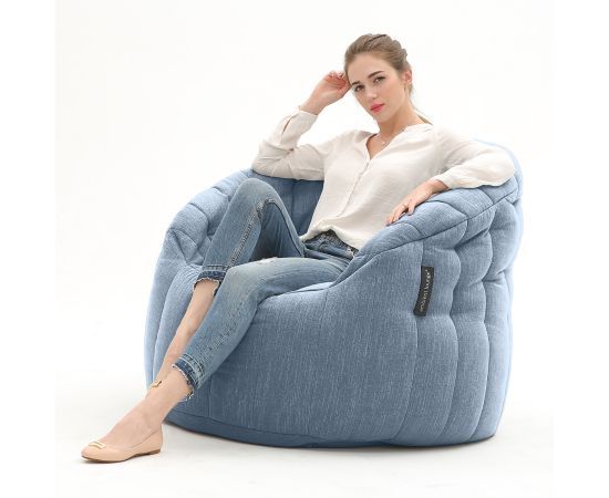 синее полукруглое бескаркасное кресло Butterfly Sofa шенилловое — дизайн и качество