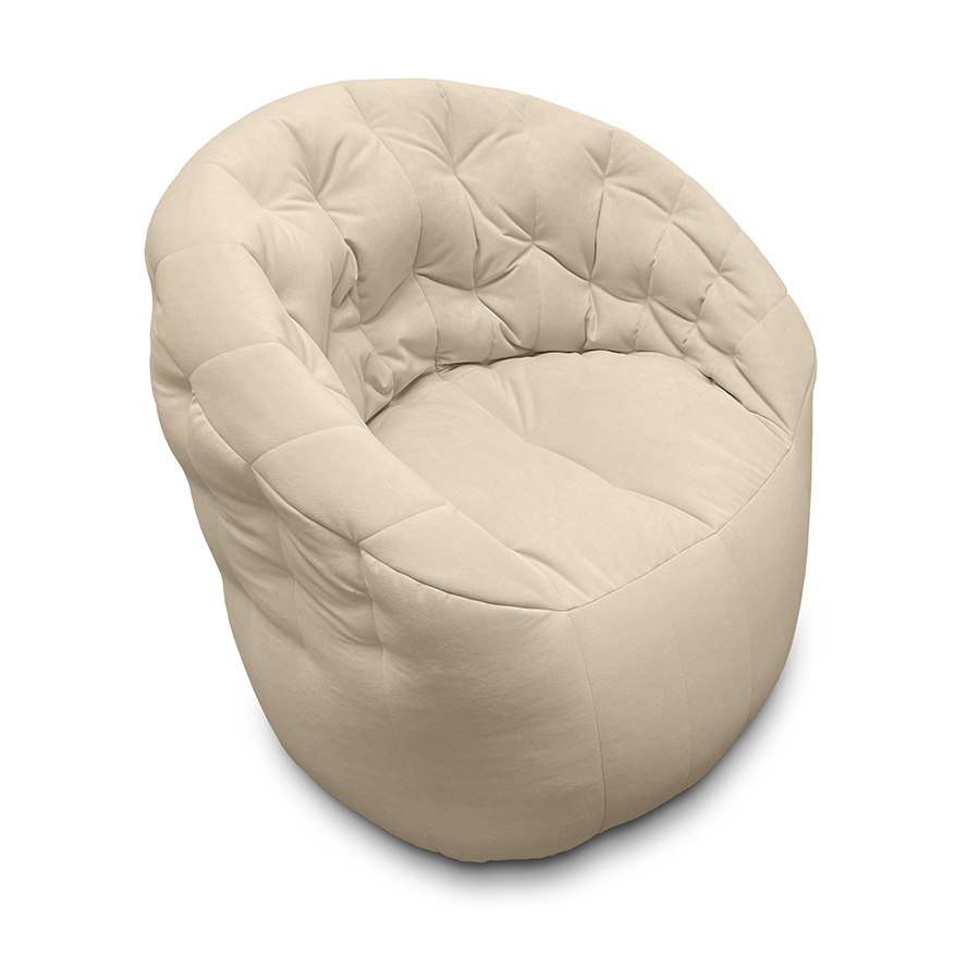 Купить лёгкое бескаркасное кресло Butterfly Light Sofa - Infinity White (молочный светло-бежевый Велюр)