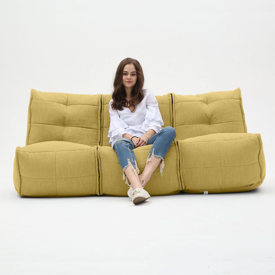 жёлтое модульный диван-кинотеатр Mod3 Movie Couch шенилловое для домашнего кинотеатра и гостиной — крупный план