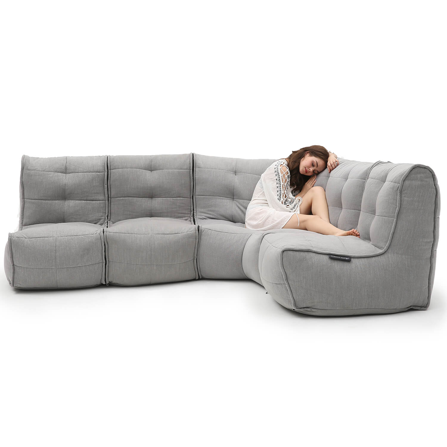 серое Г-образный модульный диван Mod4 L Sofa из Sofa Weave для гостиной и зала — вид сбоку