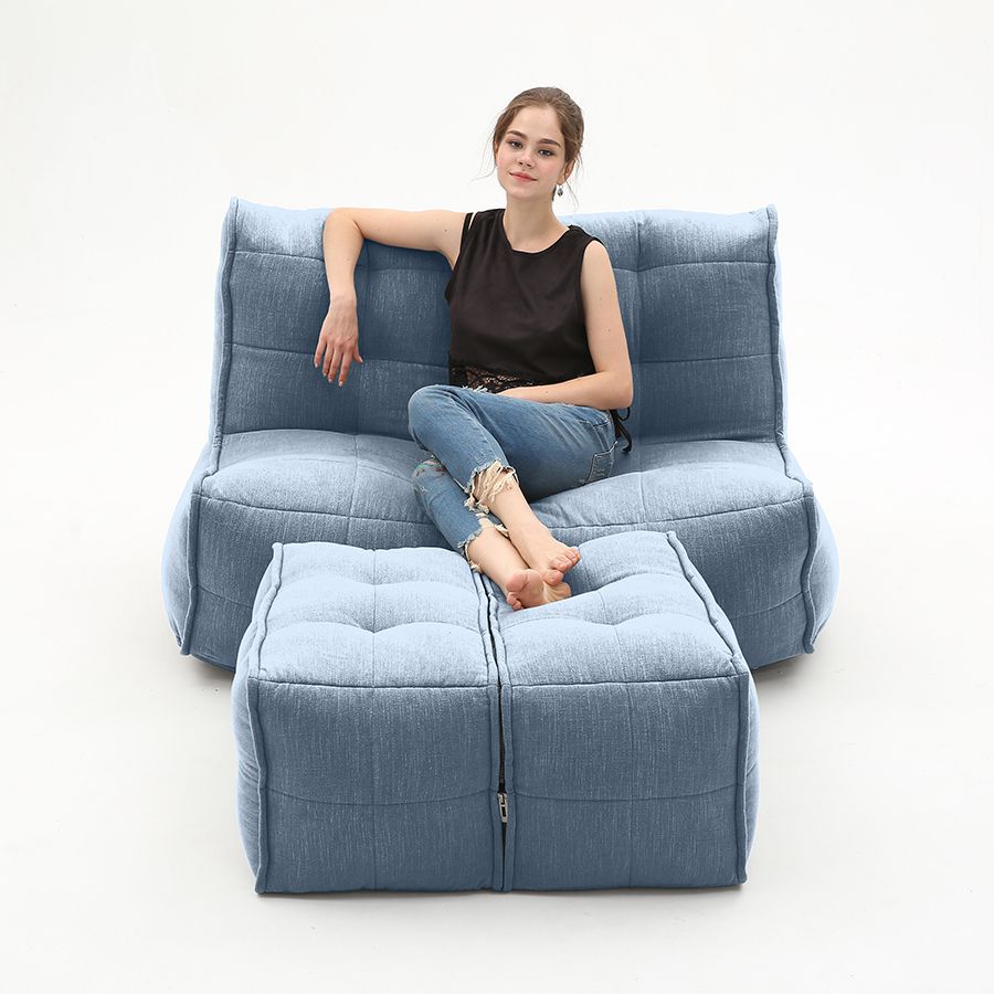 синее просторный модульный диван Twin Couch Deluxe шенилловое для гостиной и лаунж-зоны — крупный план