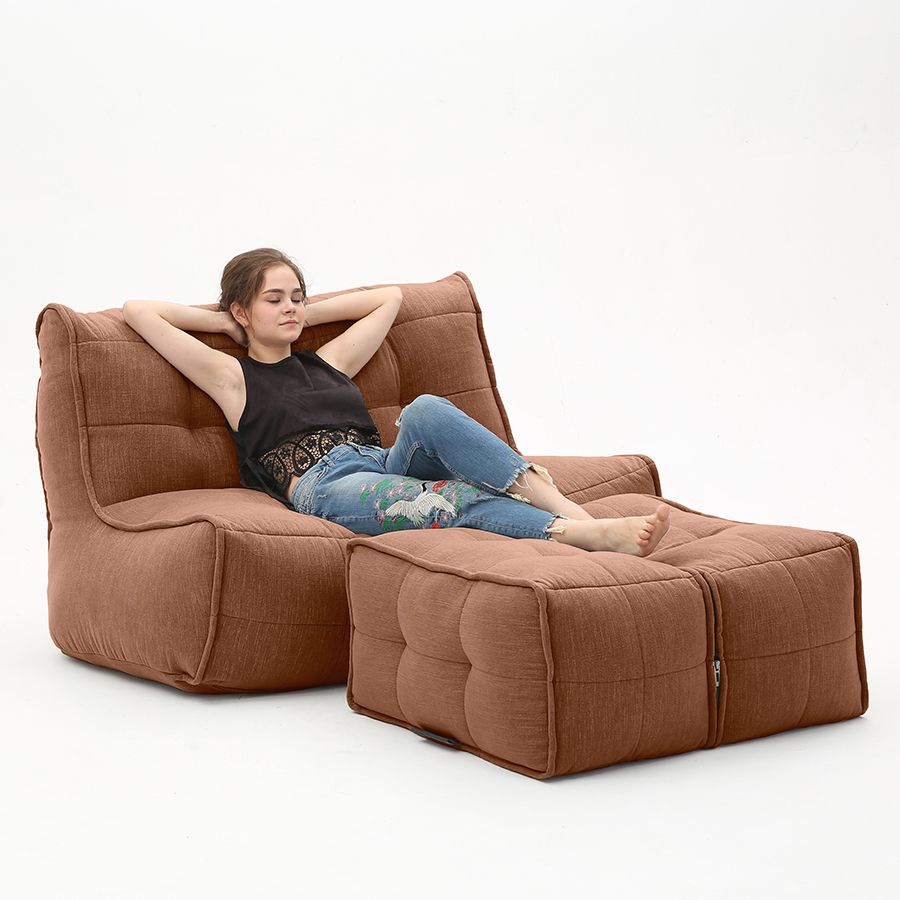 терракотовое просторный модульный диван Twin Couch Deluxe шенилловое для гостиной и лаунж-зоны — фото в интерьере