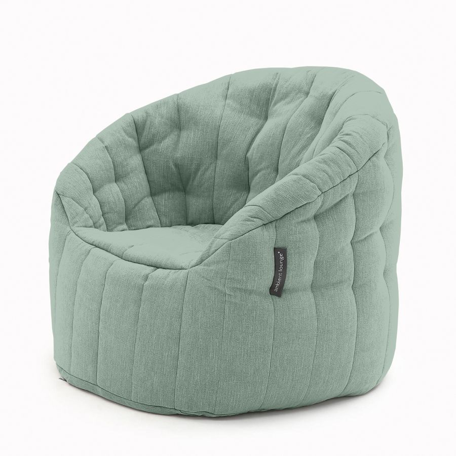 мятное полукруглое бескаркасное кресло Butterfly Sofa шенилловое для гостиной, домашнего кинотеатра и офиса — фото в интерьере
