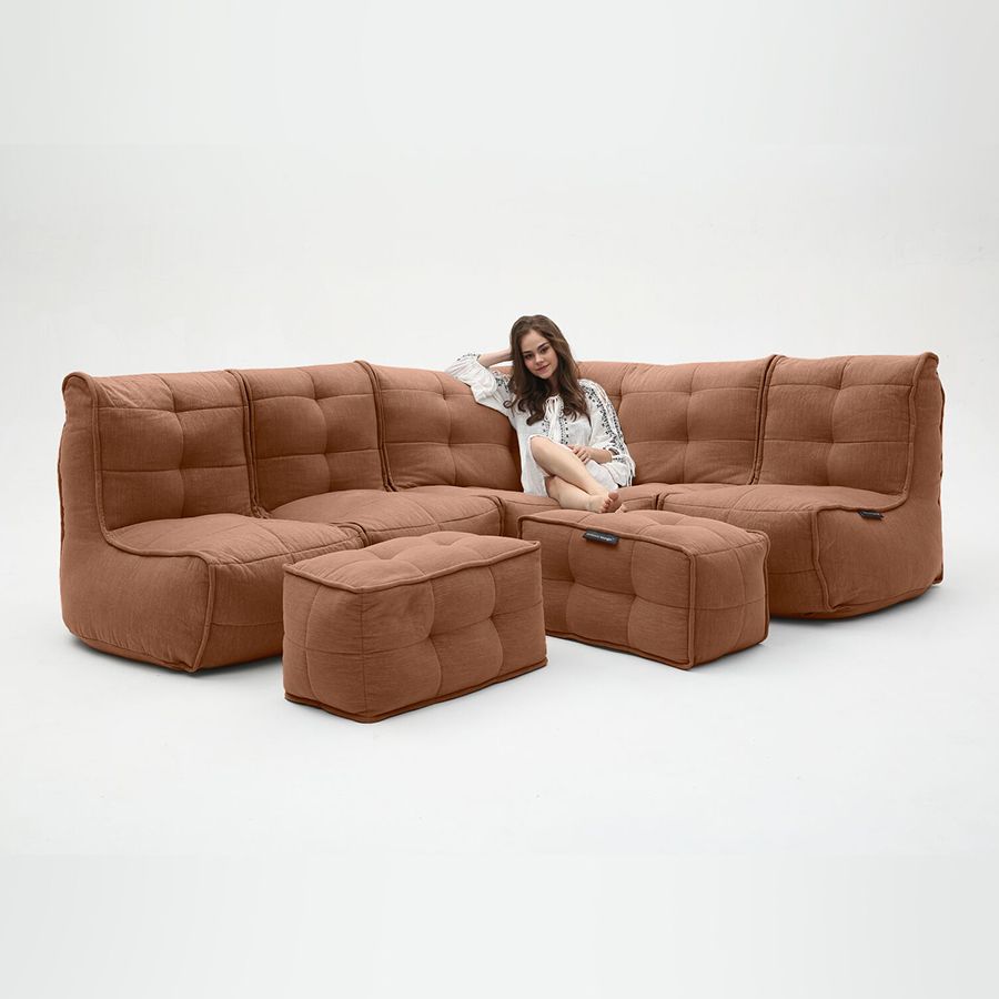 терракотовое большой лаунж-гарнитур Mod5 Living Lounge шенилловое в интерьере гостиная
