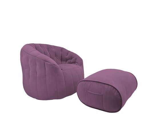 бескаркасное кресло с пуфом Butterfly Sofa Deluxe - Sakura Pink (Жаккард) Ambient Lounge из Жаккард — Sakura Pink из Жаккард в современной гостиной