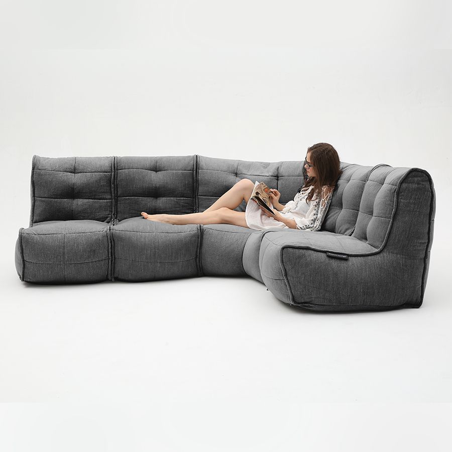 чёрное-графитовое Г-образный модульный диван Mod4 L Sofa шенилловое для гостиной и зала — фото в интерьере