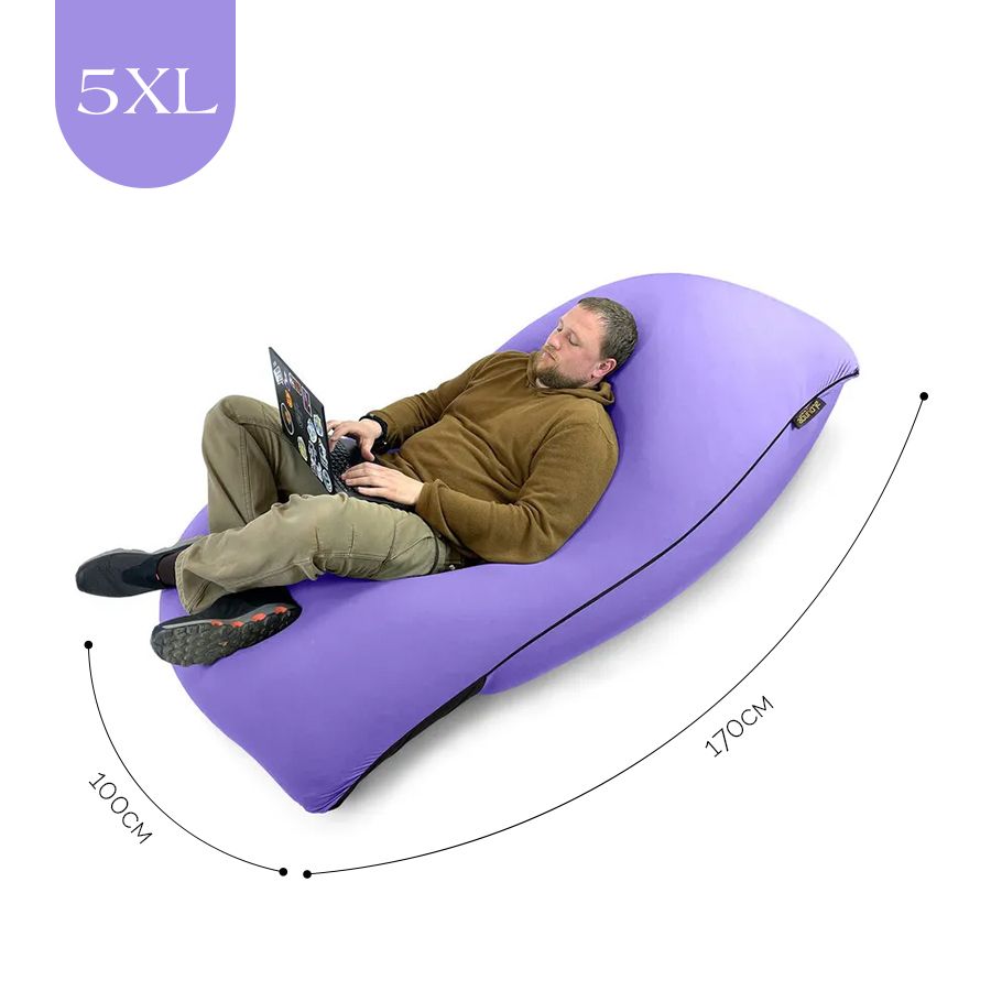 лавандовое мягкое кресло-мешок SNUGG эластичное (спандекс) для детской, гостиной и игровой зоны — вид сбоку
