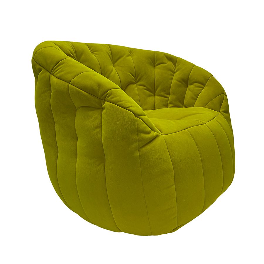 зелёное полукруглое бескаркасное кресло Butterfly Sofa велюровое в интерьере гостиная