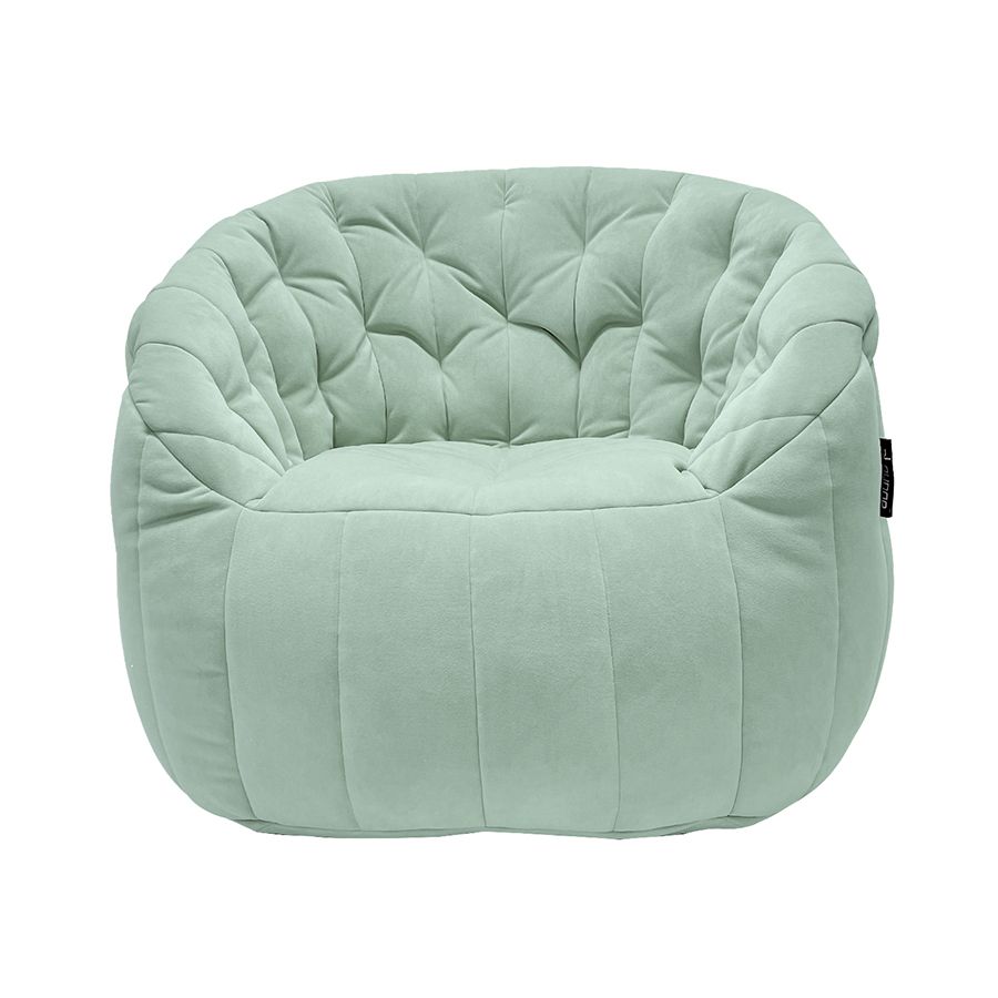 мятное просторное бескаркасное кресло Butterfly Sofa Deluxe велюровое для гостиной, переговорной и лаунж-зоны