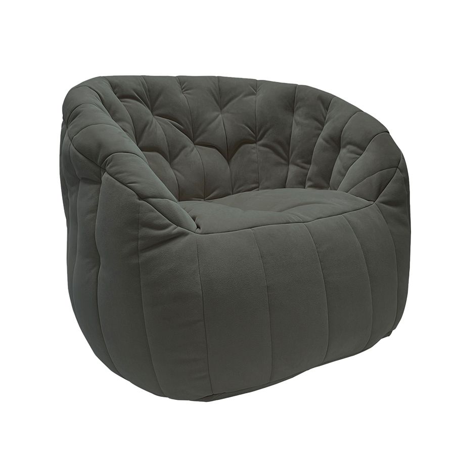 чёрное-графитовое полукруглое бескаркасное кресло Butterfly Sofa велюровое для гостиной, домашнего кинотеатра и офиса — вид сбоку