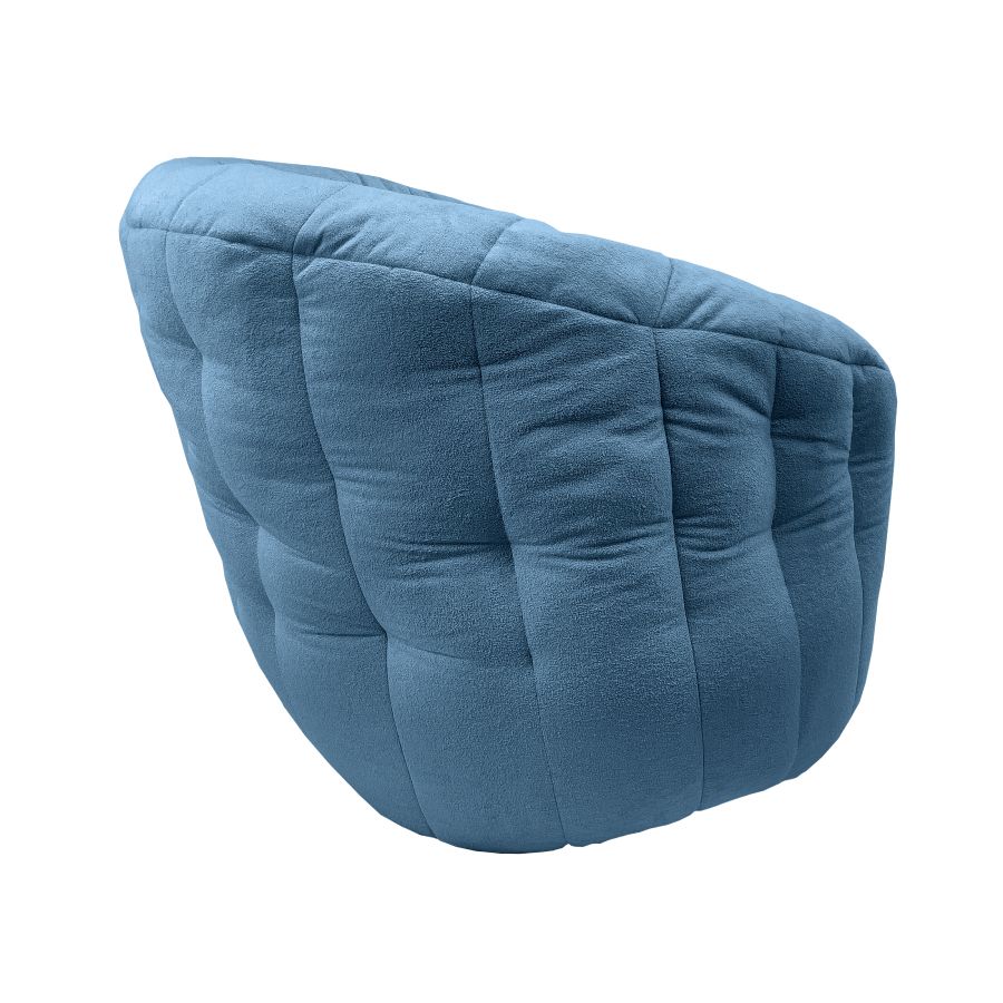 синее полукруглое бескаркасное кресло Butterfly Sofa для гостиной, домашнего кинотеатра и офиса — фото в интерьере