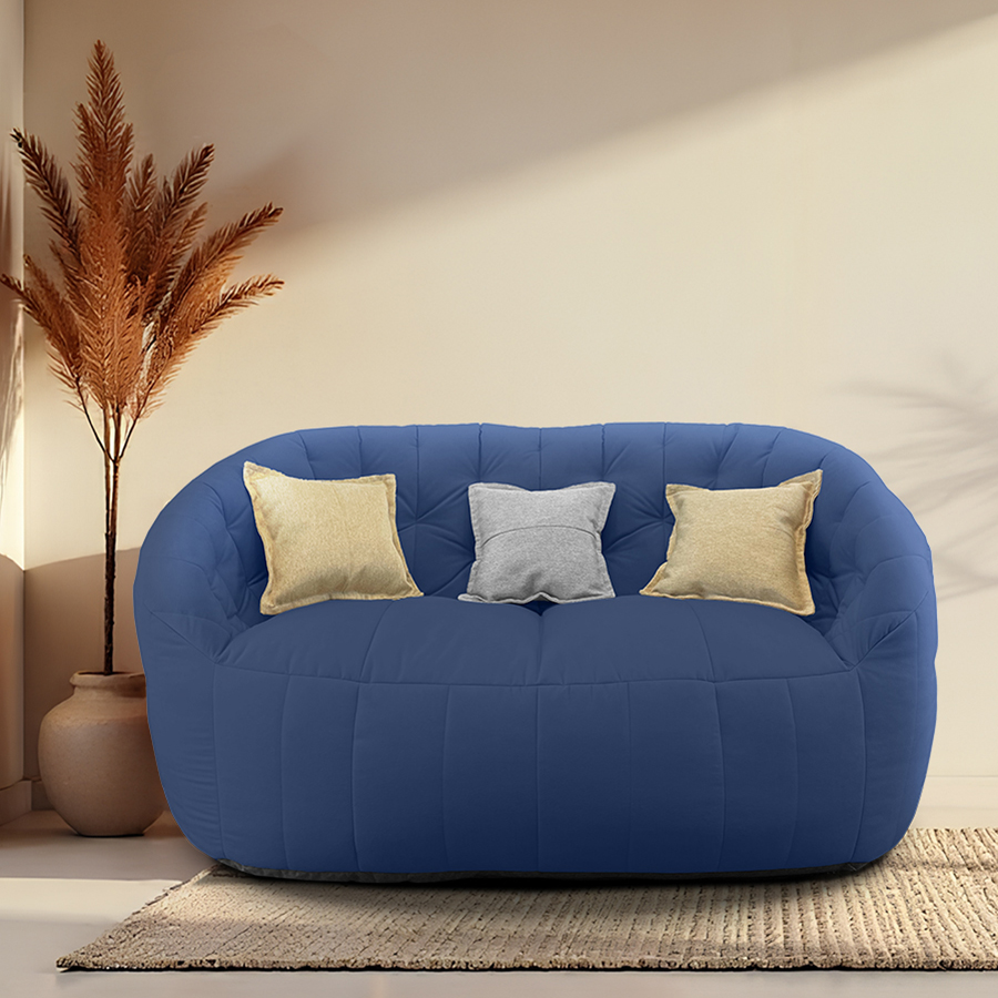 синее двойной бескаркасный диван Butterfly Twin Sofa велюровое в интерьере гостиная