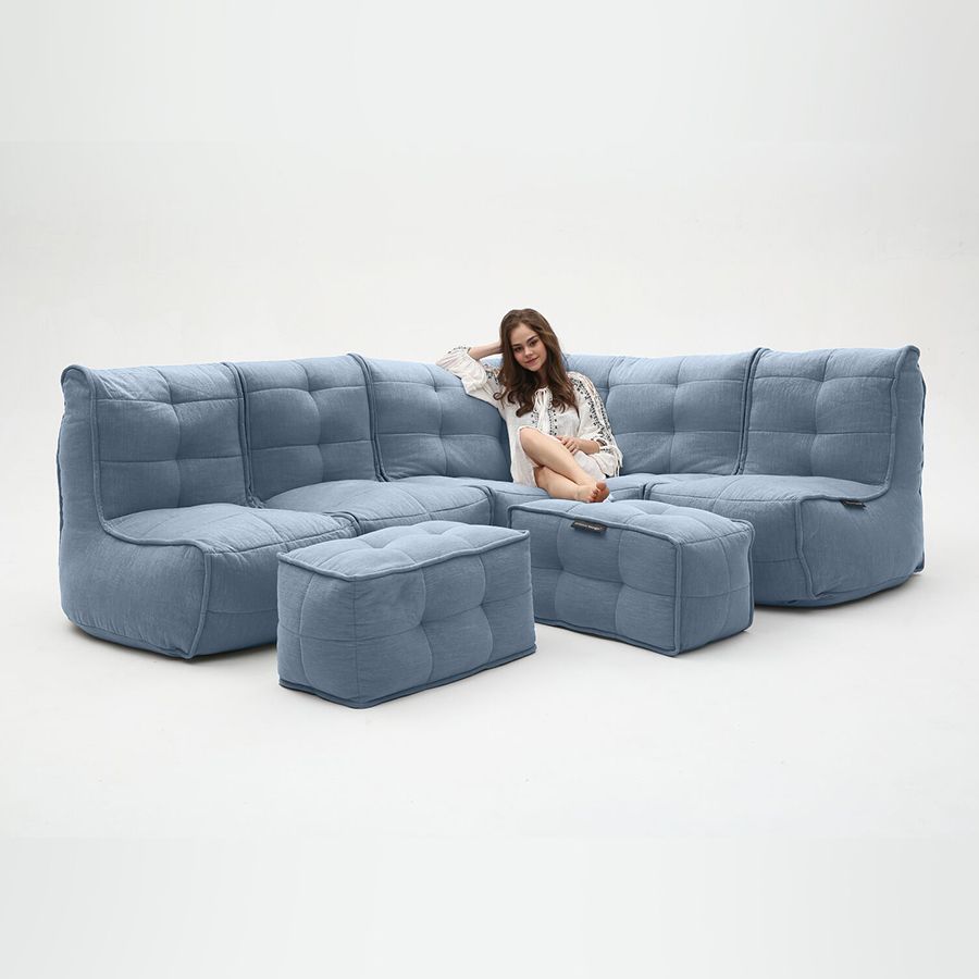 синее большой лаунж-гарнитур Mod5 Living Lounge шенилловое для гостиной и event-пространства — вид сбоку