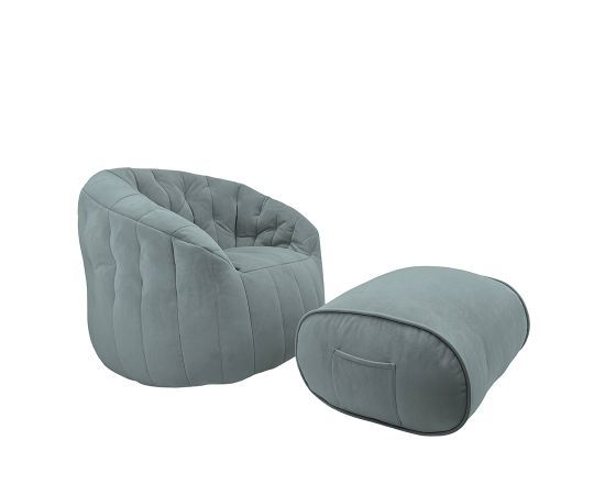 бескаркасное кресло с пуфом Butterfly Sofa Deluxe - Keystone Grey (Жаккард) Ambient Lounge из Жаккард — Keystone Grey из Жаккард в современной гостиной