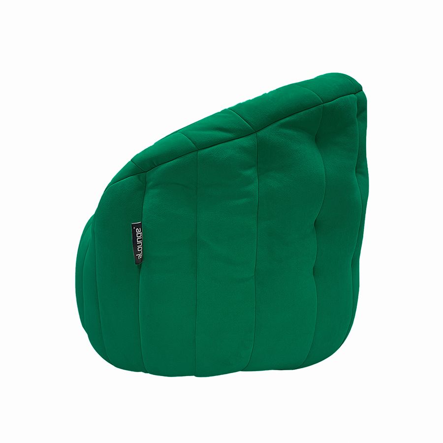 зелёное полукруглое бескаркасное кресло Butterfly Sofa велюровое для гостиной, домашнего кинотеатра и офиса — фото в интерьере