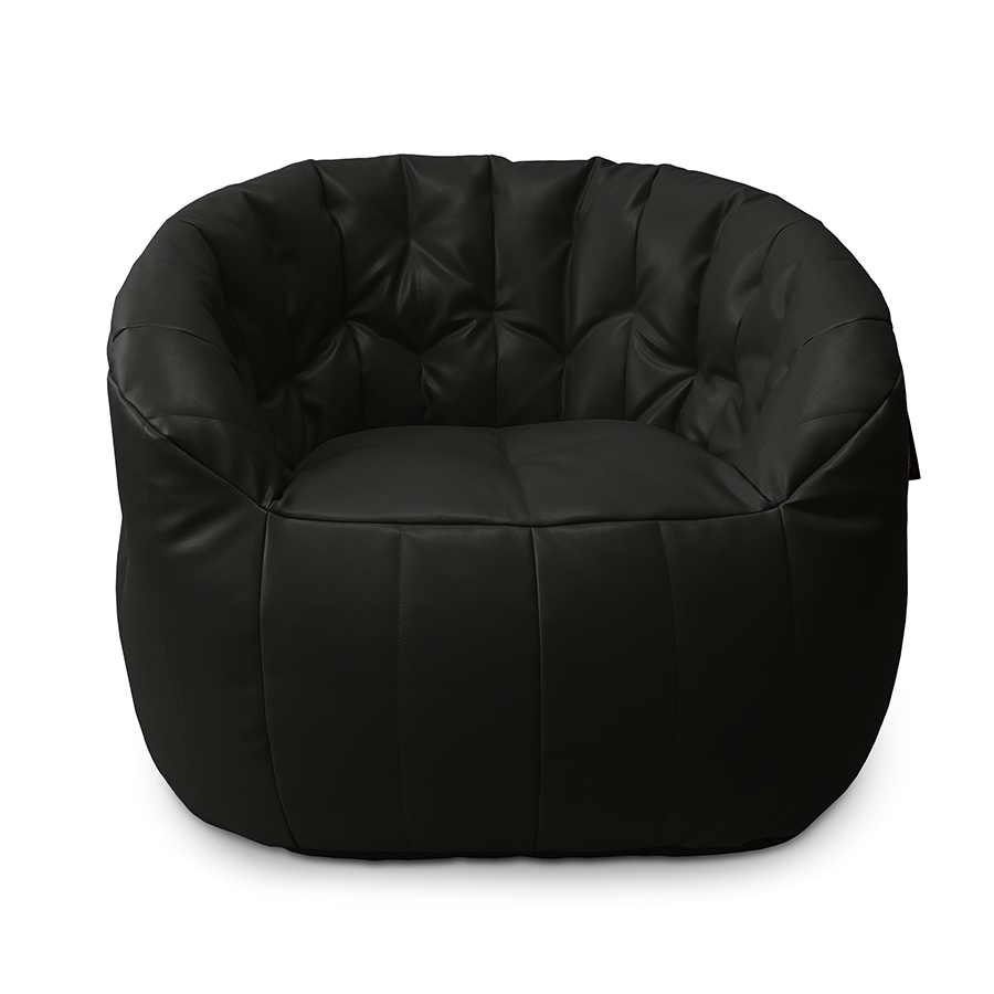 чёрное-графитовое полукруглое бескаркасное кресло Butterfly Sofa из экокожи для гостиной, домашнего кинотеатра и офиса