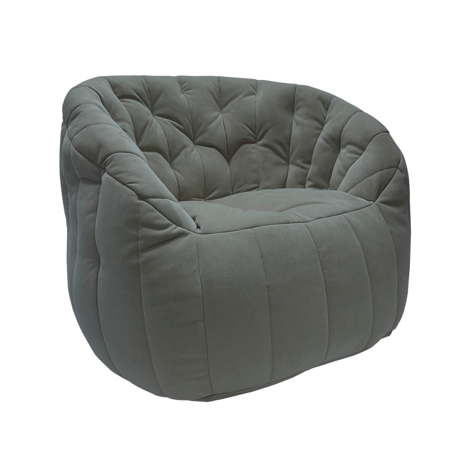 серое полукруглое бескаркасное кресло Butterfly Sofa велюровое для гостиной, домашнего кинотеатра и офиса