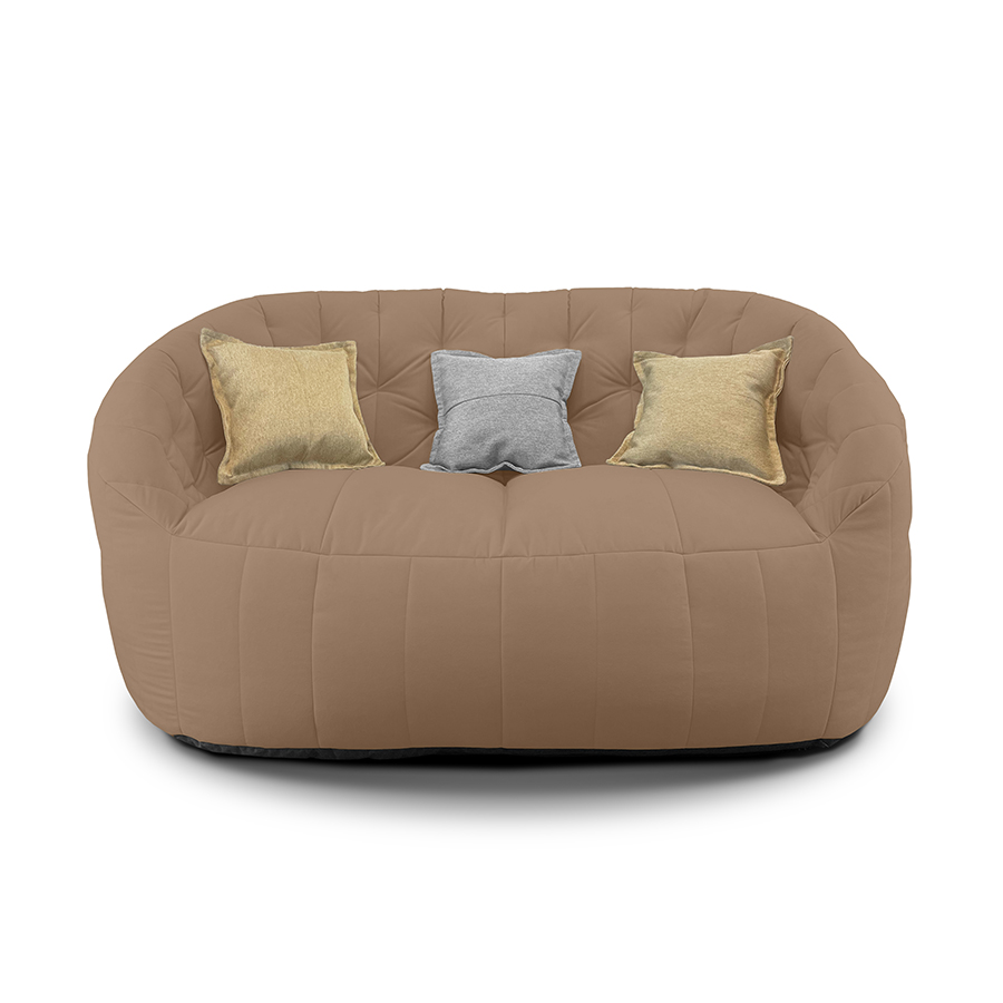кофейное двойной бескаркасный диван Butterfly Twin Sofa велюровое для гостиной и домашнего кинотеатра — вид сбоку