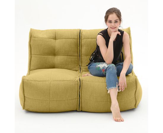жёлтое двойной модульный диван Twin Couch шенилловое для гостиной и переговорной
