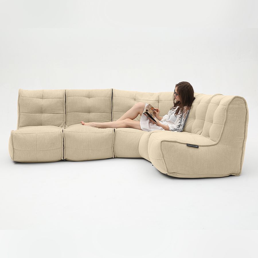натуральное Г-образный модульный диван Mod4 L Sofa шенилловое для гостиной и зала — фото в интерьере