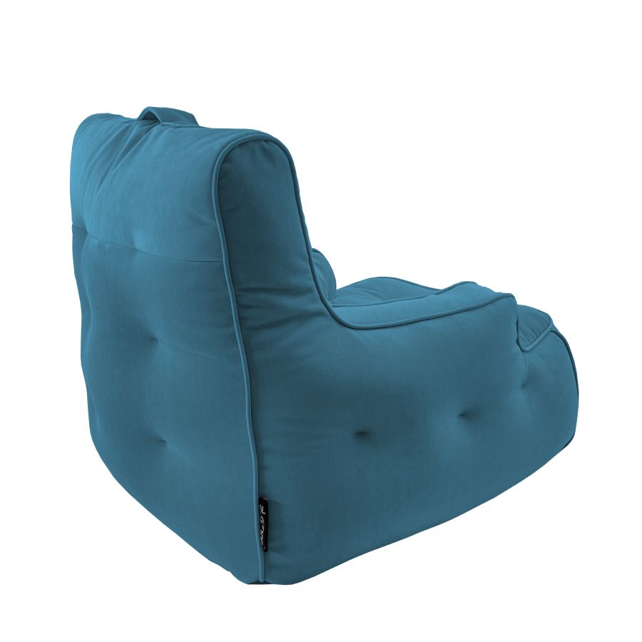 синее уличное лаунж-кресло Tranquility Armchair велюровое для террасы, сада и веранды — вид сбоку