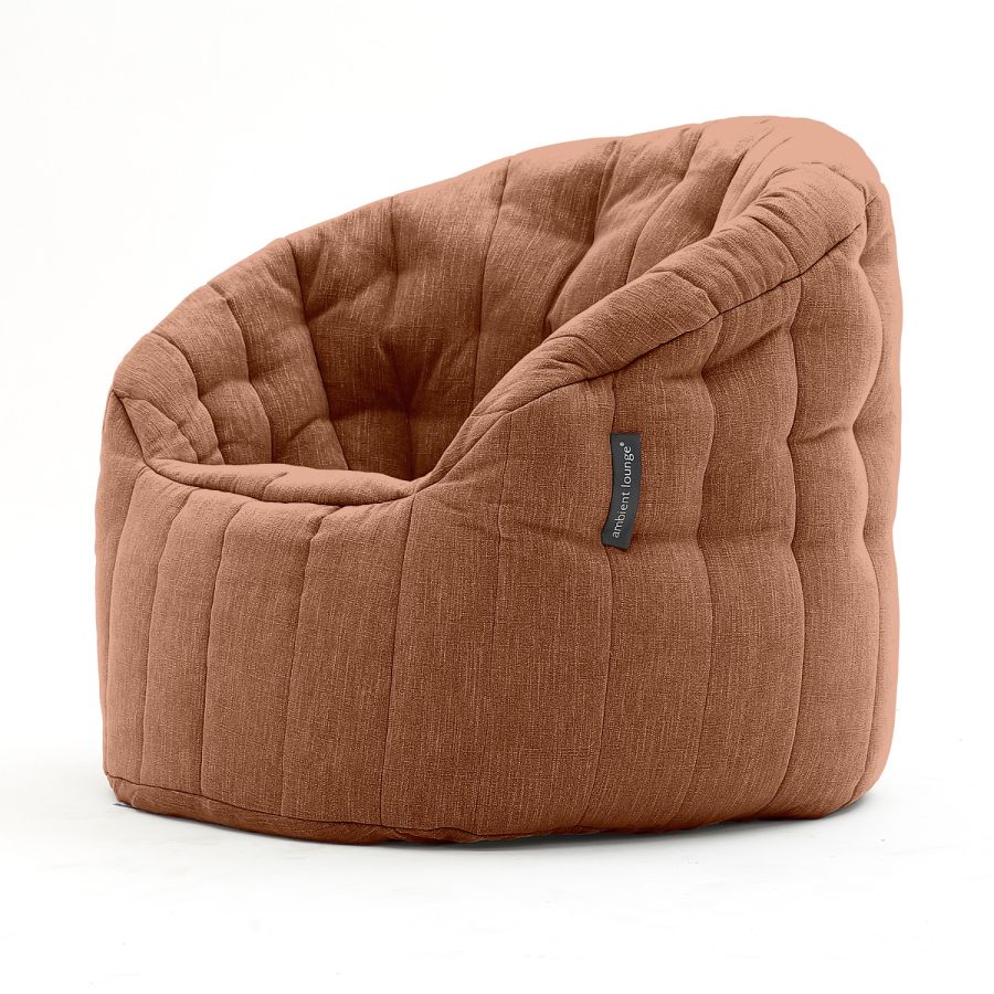 терракотовое полукруглое бескаркасное кресло Butterfly Sofa шенилловое для гостиной, домашнего кинотеатра и офиса — вид сбоку