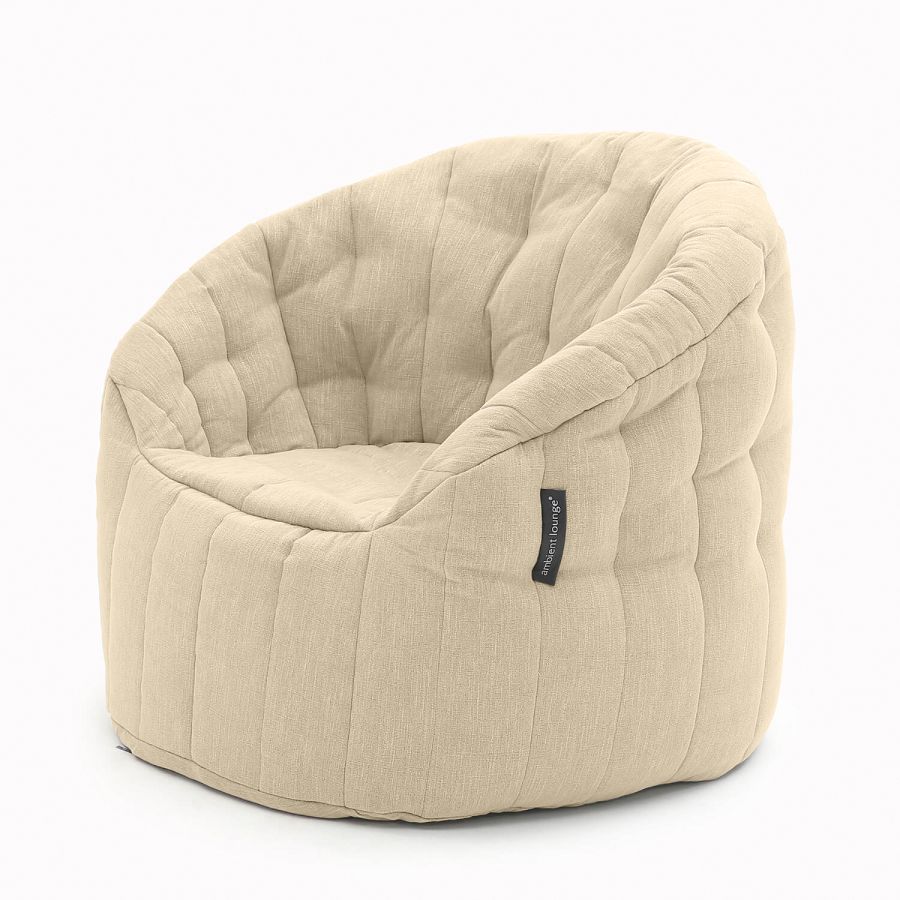 натуральное полукруглое бескаркасное кресло Butterfly Sofa шенилловое для гостиной, домашнего кинотеатра и офиса — фото в интерьере