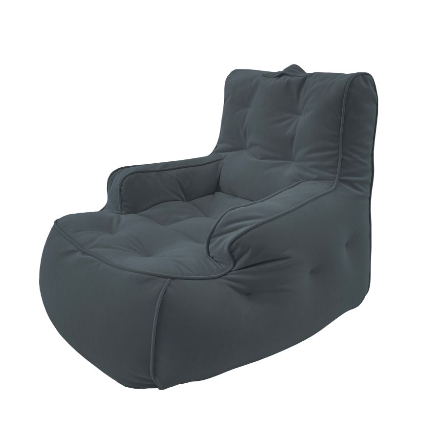 тёмно-серое уличное лаунж-кресло Tranquility Armchair велюровое для террасы, сада и веранды — фото в интерьере