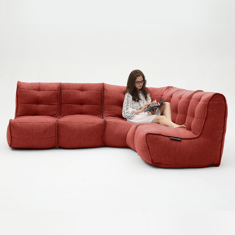 красное Г-образный модульный диван Mod4 L Sofa шенилловое для гостиной и зала