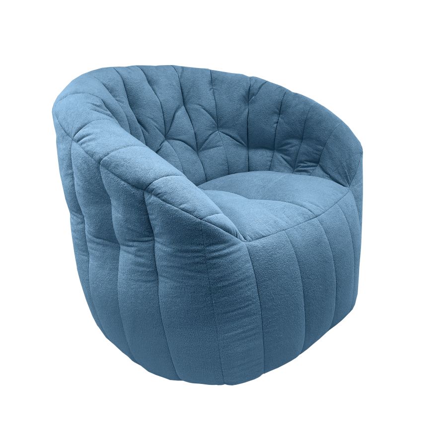 синее полукруглое бескаркасное кресло Butterfly Sofa для гостиной, домашнего кинотеатра и офиса — вид сбоку