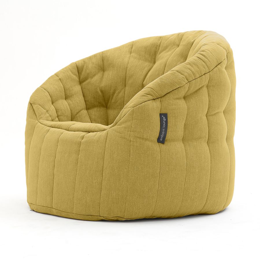 жёлтое полукруглое бескаркасное кресло Butterfly Sofa шенилловое для гостиной, домашнего кинотеатра и офиса — вид сбоку