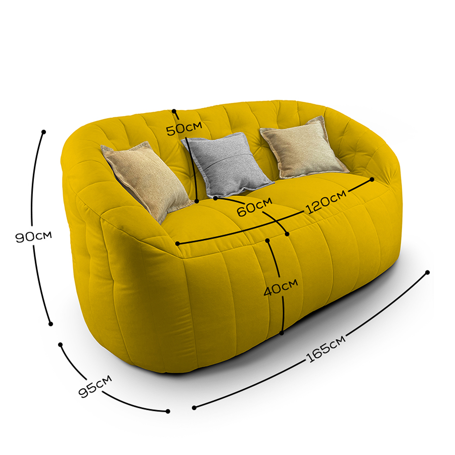 жёлтое двойной бескаркасный диван Butterfly Twin Sofa велюровое для гостиной и домашнего кинотеатра
