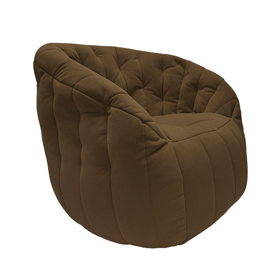 шоколадное полукруглое бескаркасное кресло Butterfly Sofa велюровое в интерьере гостиная