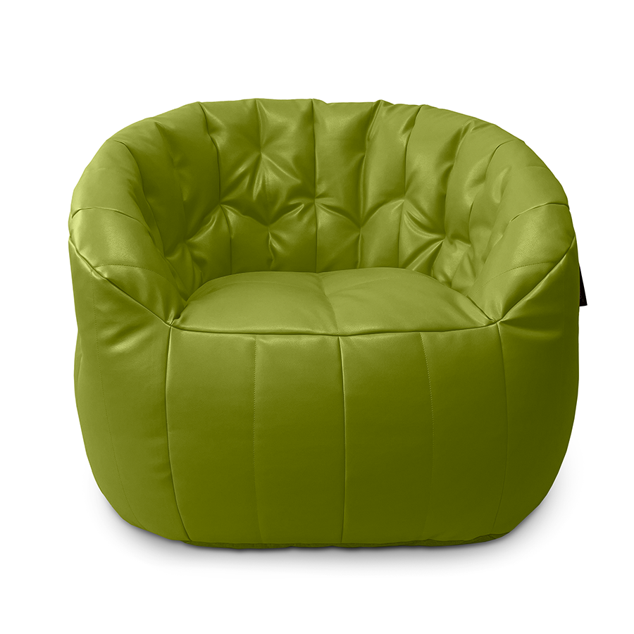 зелёное полукруглое бескаркасное кресло Butterfly Sofa из экокожи для гостиной, домашнего кинотеатра и офиса — фото в интерьере