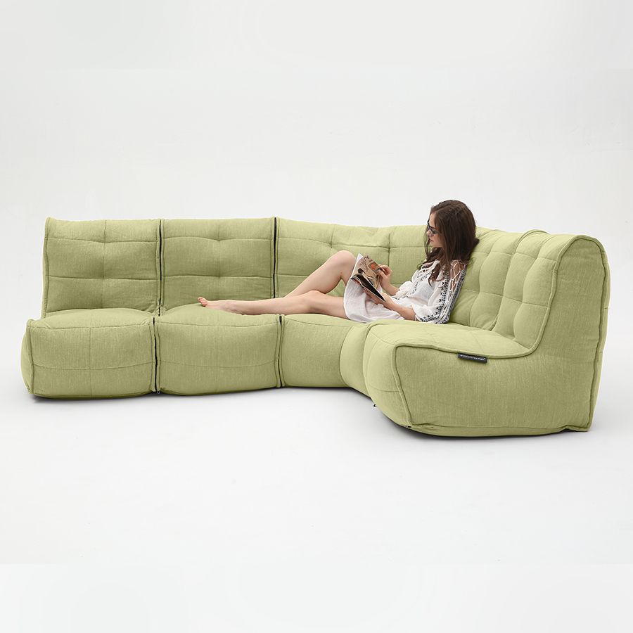 зелёное Г-образный модульный диван Mod4 L Sofa шенилловое для гостиной и зала — фото в интерьере