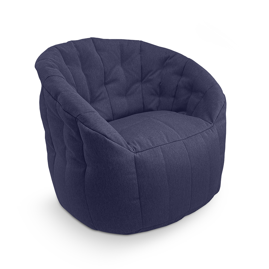 синее полукруглое бескаркасное кресло Butterfly Sofa жаккардовое для гостиной, домашнего кинотеатра и офиса — фото в интерьере
