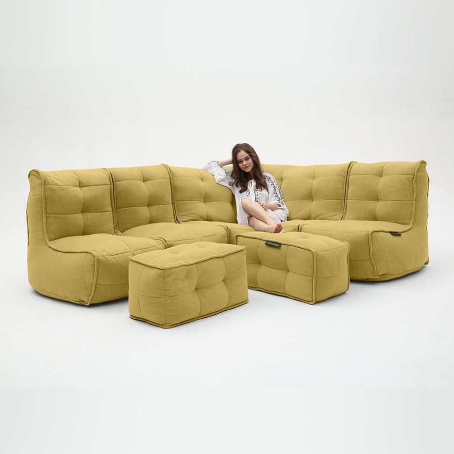 жёлтое большой лаунж-гарнитур Mod5 Living Lounge шенилловое для гостиной и event-пространства — вид сбоку