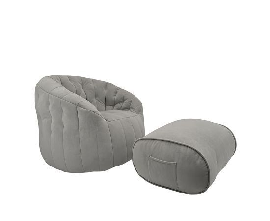 светло-серое просторное бескаркасное кресло Butterfly Sofa Deluxe велюровое для гостиной, переговорной и лаунж-зоны