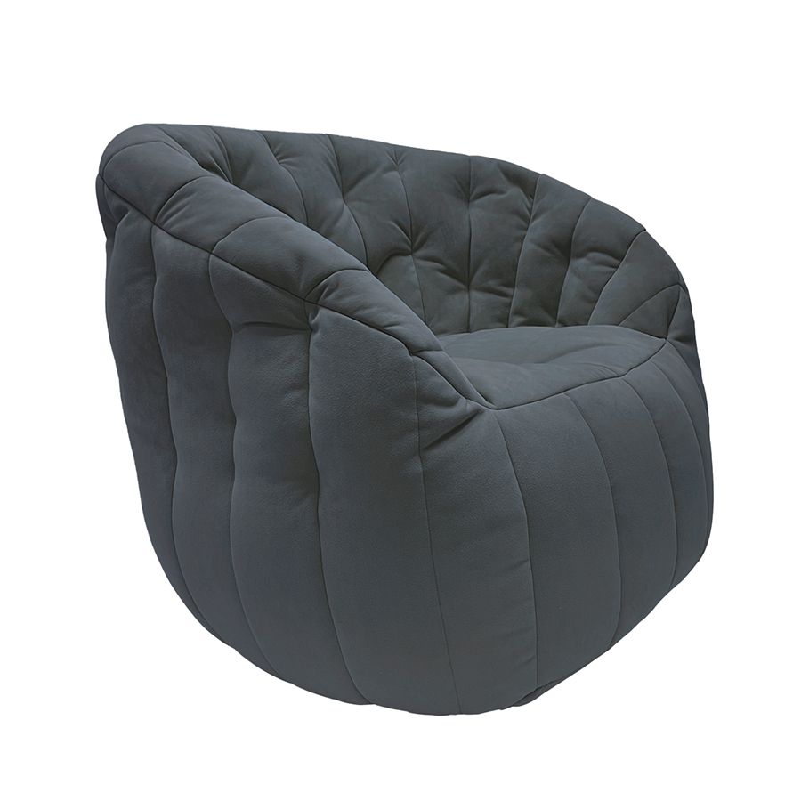 тёмно-серое полукруглое бескаркасное кресло Butterfly Sofa велюровое для гостиной, домашнего кинотеатра и офиса — вид сбоку