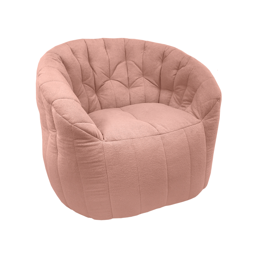 розовое полукруглое бескаркасное кресло Butterfly Sofa микровелюровое для гостиной, домашнего кинотеатра и офиса — вид сбоку