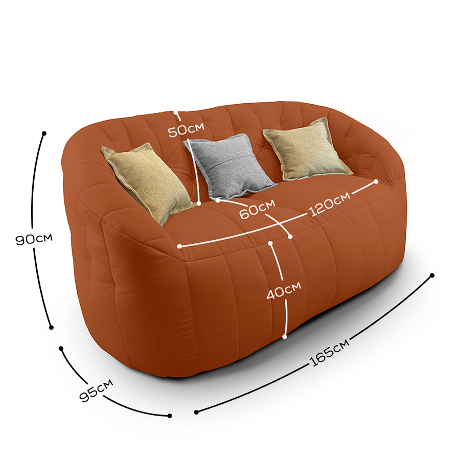 терракотовое двойной бескаркасный диван Butterfly Twin Sofa велюровое для гостиной и домашнего кинотеатра — вид сбоку