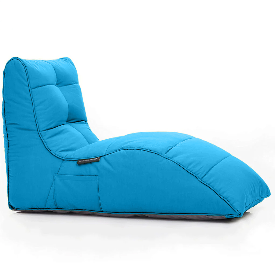 голубое бескаркасный лаунж-диван Avatar Sofa уличное (Oxford) для гостиной, кабинета и лаунж-зоны — фото в интерьере