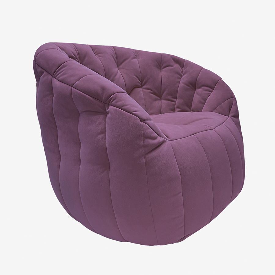 розовое полукруглое бескаркасное кресло Butterfly Sofa велюровое для гостиной, домашнего кинотеатра и офиса — фото в интерьере
