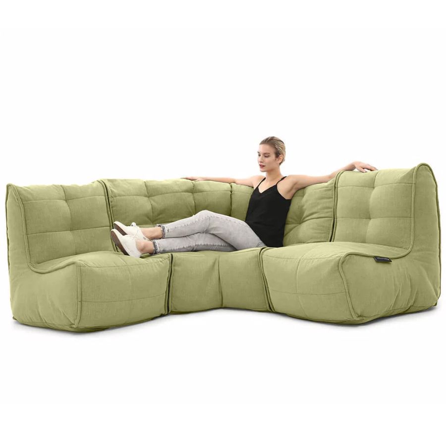 зелёное угловой модульный диван Mod3 Cozy Corner шенилловое для гостиной и кабинета — вид сбоку