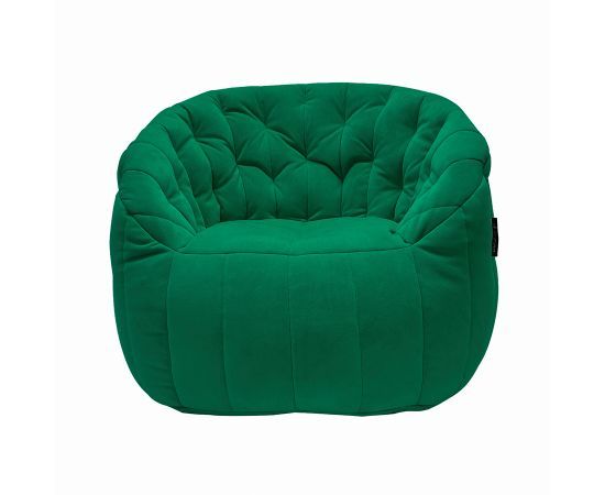 зелёное полукруглое бескаркасное кресло Butterfly Sofa велюровое для гостиной, домашнего кинотеатра и офиса — крупный план