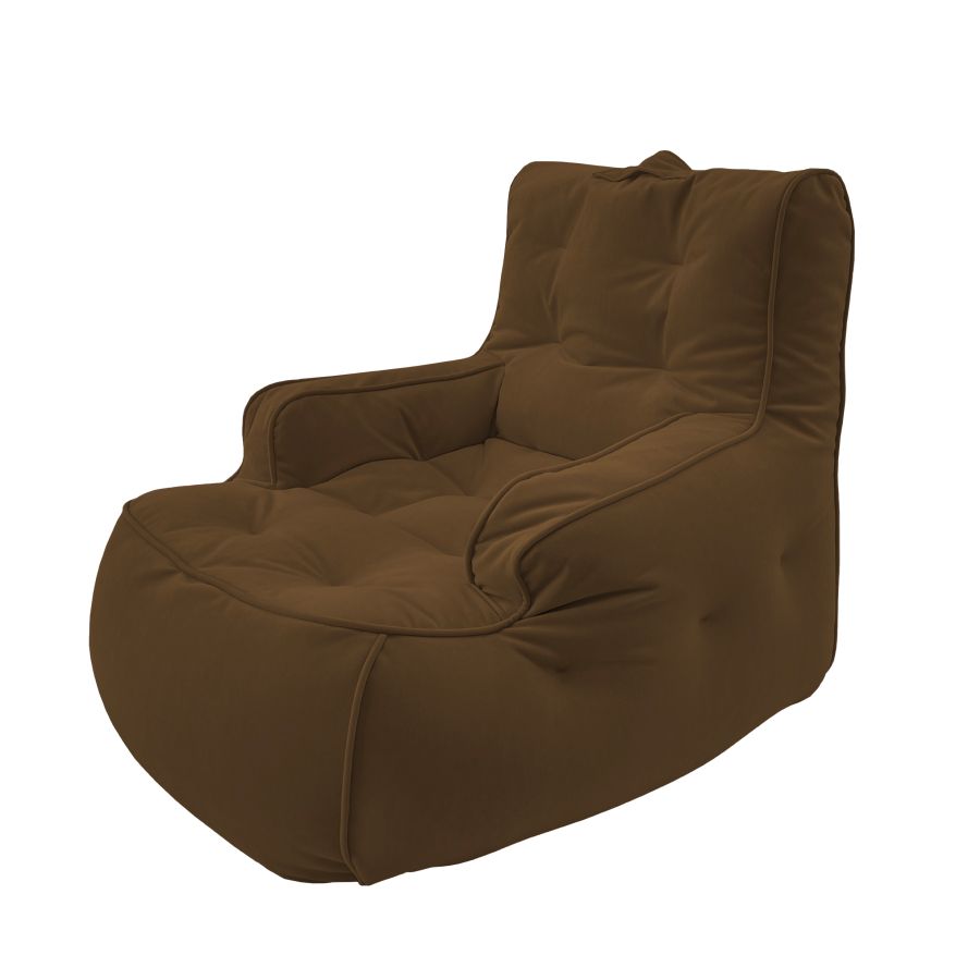 шоколадное уличное лаунж-кресло Tranquility Armchair велюровое для террасы, сада и веранды — фото в интерьере